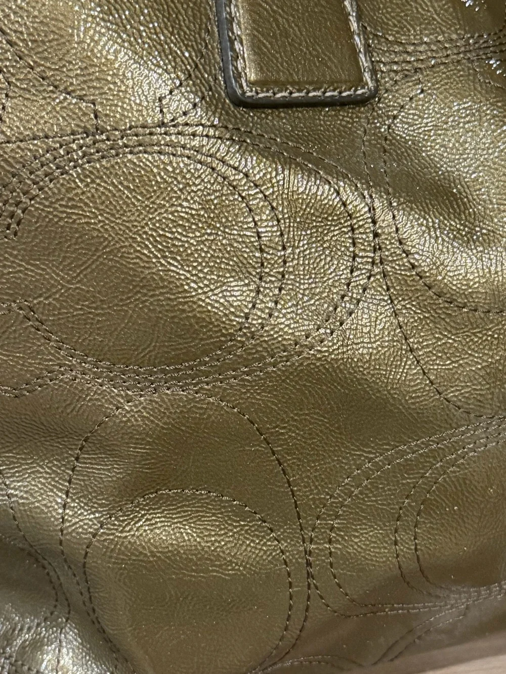 Coach Poppy Glam Tote F15658 Metallic Olive Patent Leather Kisslock Shoulder Bag